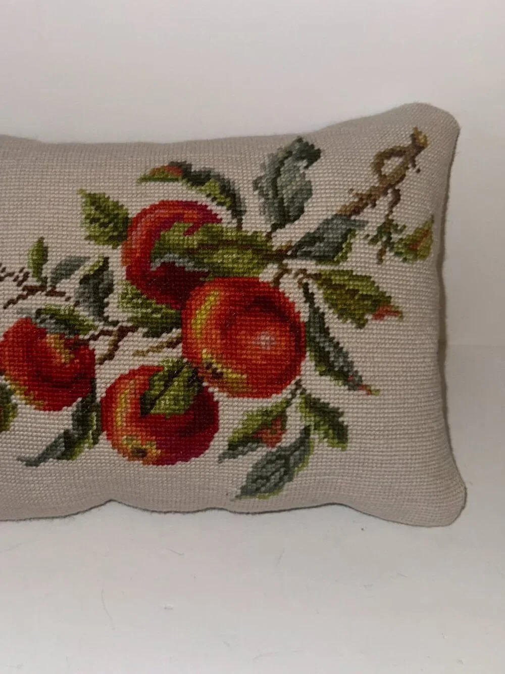 VTG handcrafted Needlepoint Pillow Apples on a Branch Rectangle 13